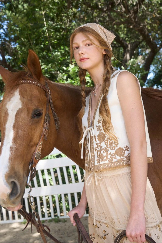 RESTOCK Easier Said Than Done Taupe Embroidered Vest