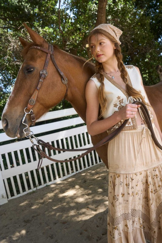 RESTOCK Easier Said Than Done Taupe Embroidered Vest