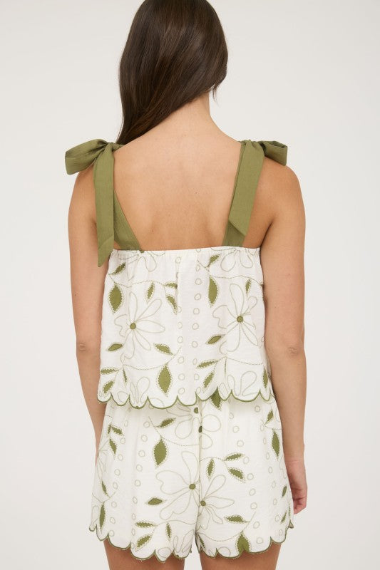 Every Story Is Worth Telling Embroidered Olive Scalloped Tank
