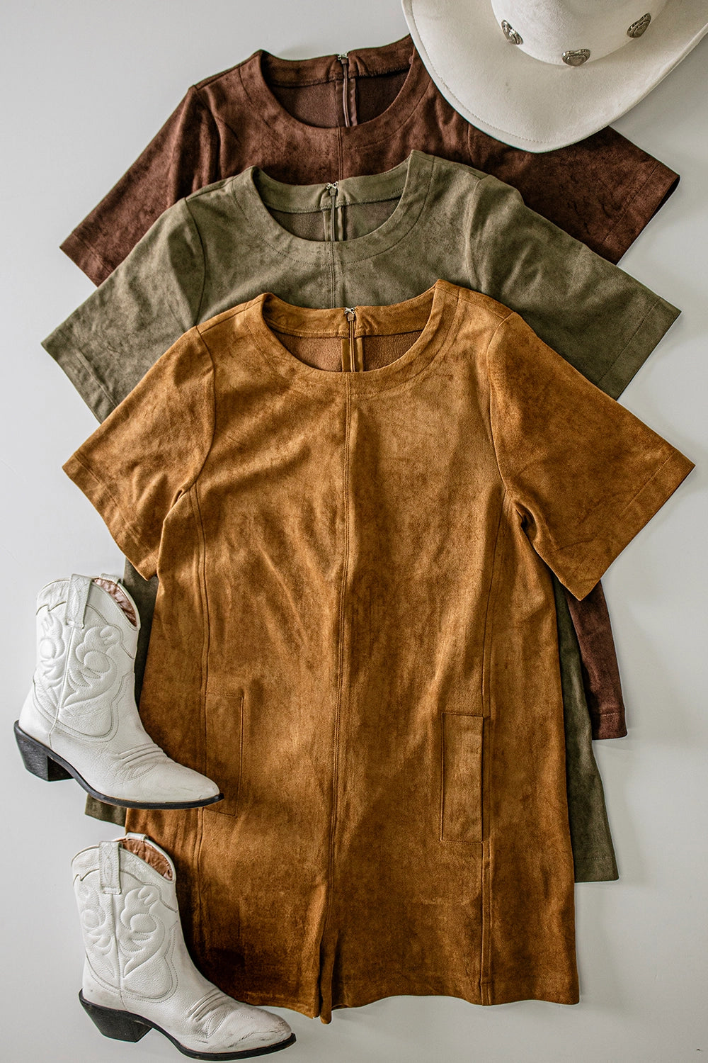 She Decided It Was Time Camel Suede Romper