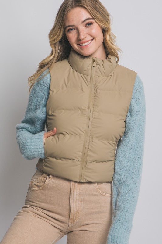 Winter Vacation Khaki Puffer Vest