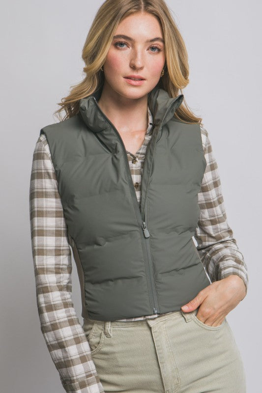 Winter Vacation Olive Puffer Vest