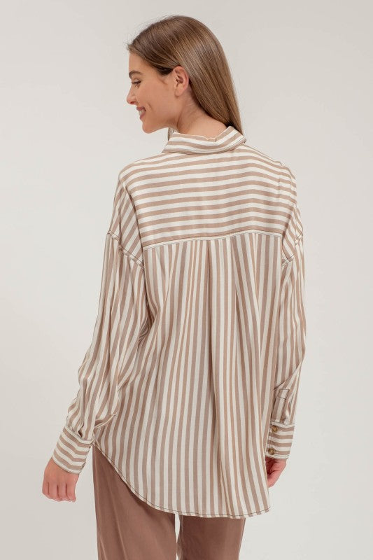 Slow And Steady Taupe Striped Top