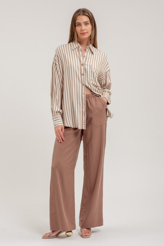 Slow And Steady Taupe Striped Top