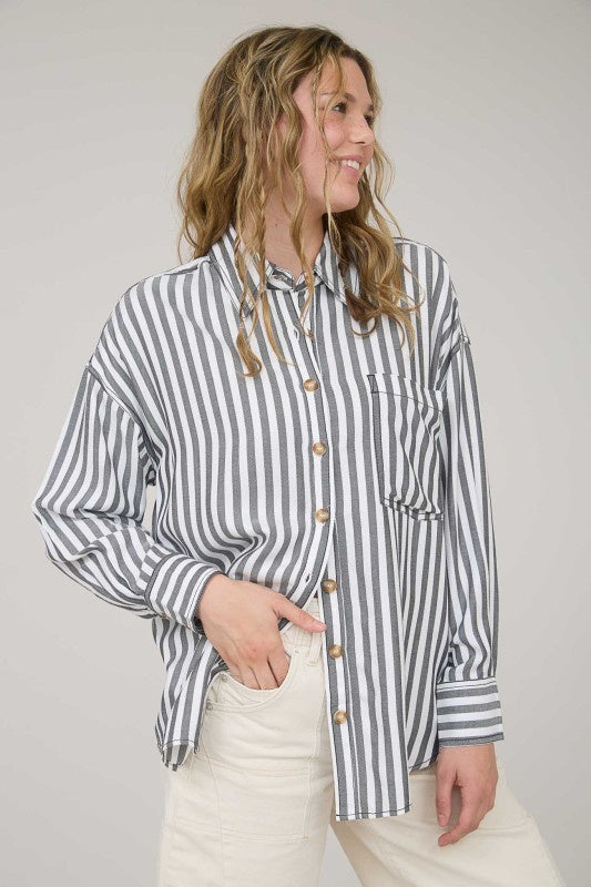 Slow And Steady Grey Striped Top