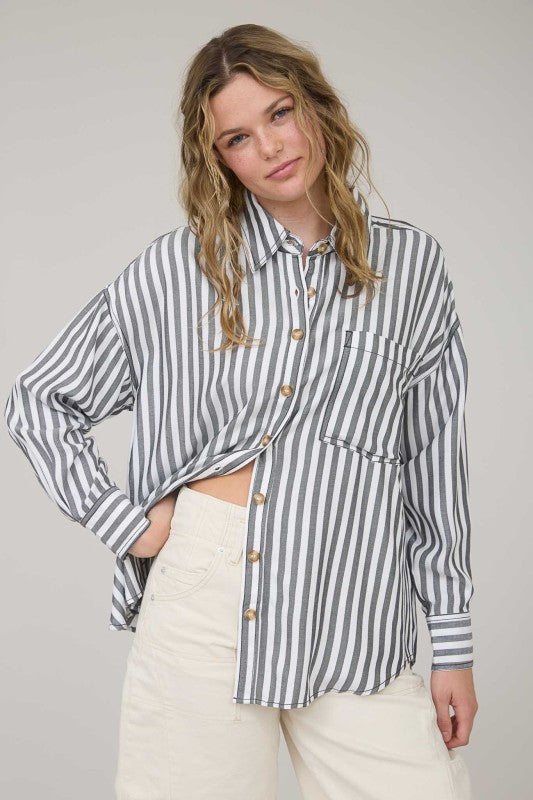 Slow And Steady Grey Striped Top