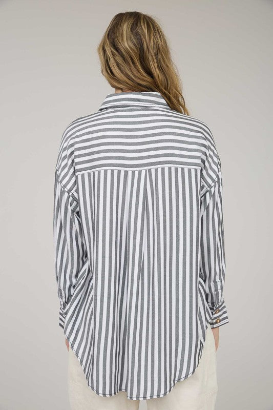 Slow And Steady Grey Striped Top