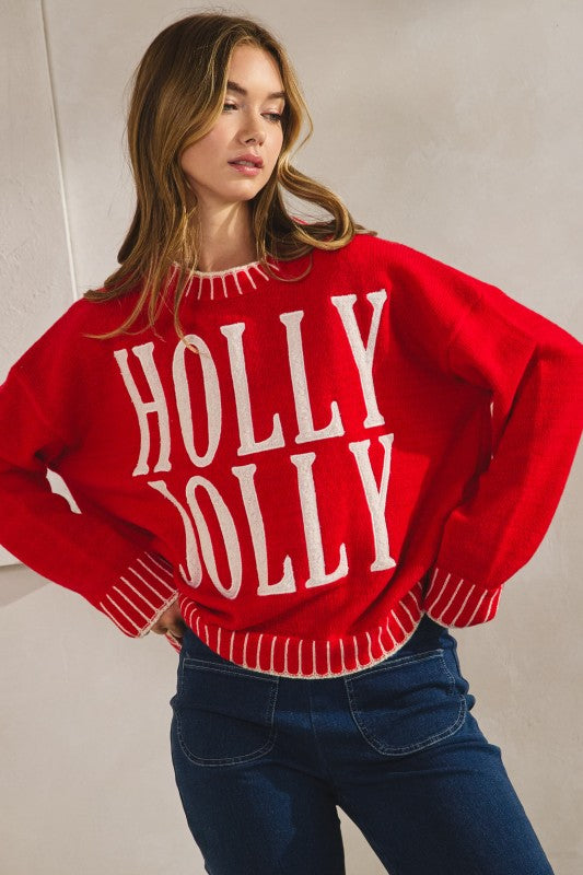50% Off - A Whole Lotta Holly Jolly Red Knit Sweater