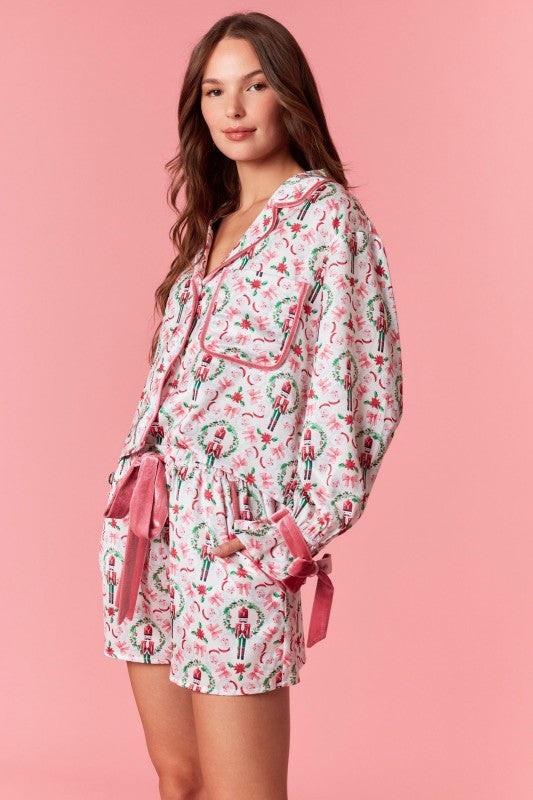 Dreaming Of A Pink Christmas Nutcracker Satin Christmas PJ Set