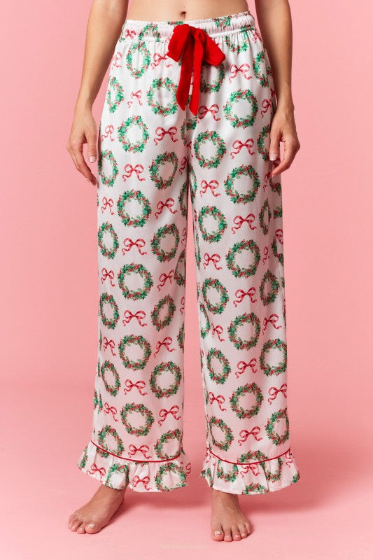 Coming Home For Christmas Wreath Satin PJ Set