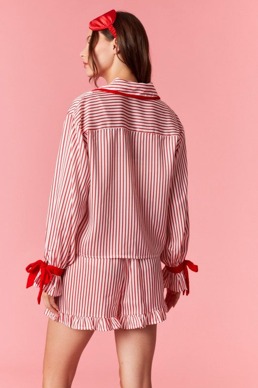 Ready For Santa Red Striped Satin Christmas PJ Set