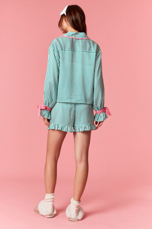 Gift Me Up Green Striped Satin Christmas PJ Set