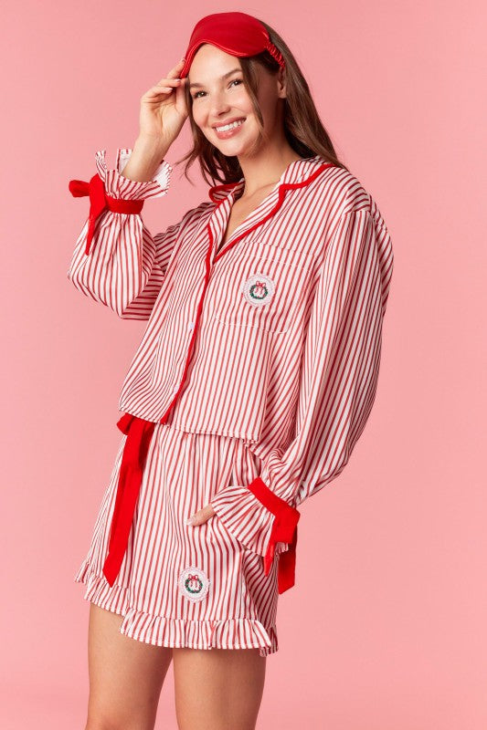 Ready For Santa Red Striped Satin Christmas PJ Set