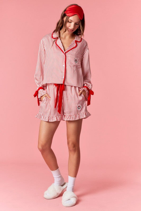 Ready For Santa Red Striped Satin Christmas PJ Set