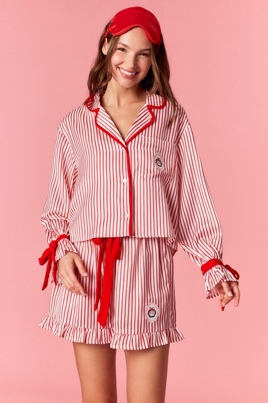 Ready For Santa Red Striped Satin Christmas PJ Set