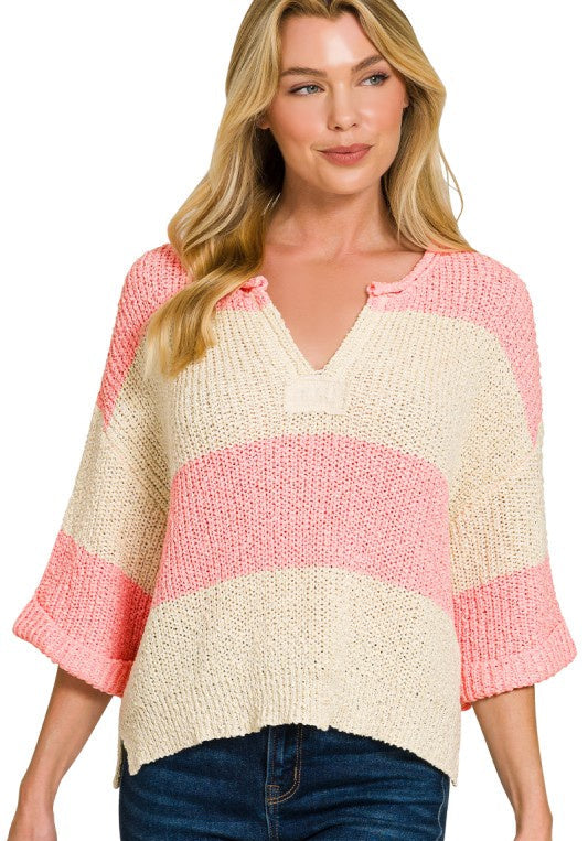 Spring Has Sprung Pink Striped Knit Sweater