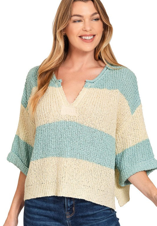 Spring Has Sprung Baby Blue Striped Knit Sweater