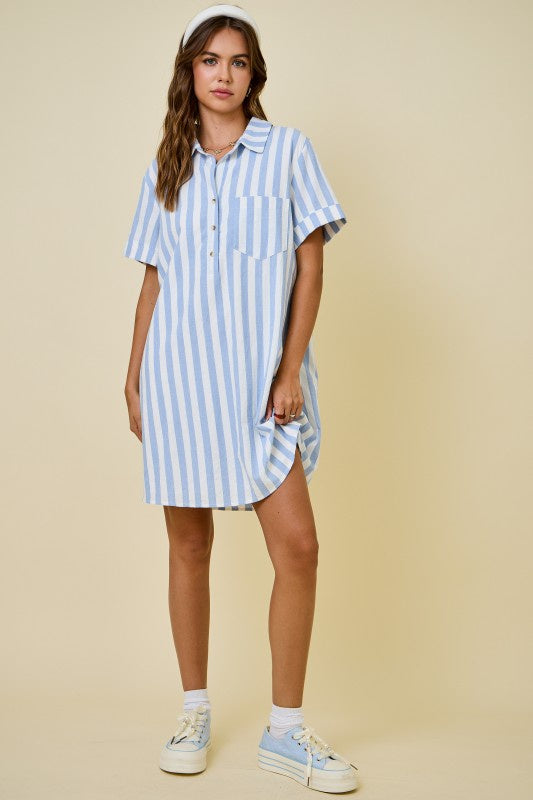 Sea Shells & Cocktails Light Blue Striped Dress