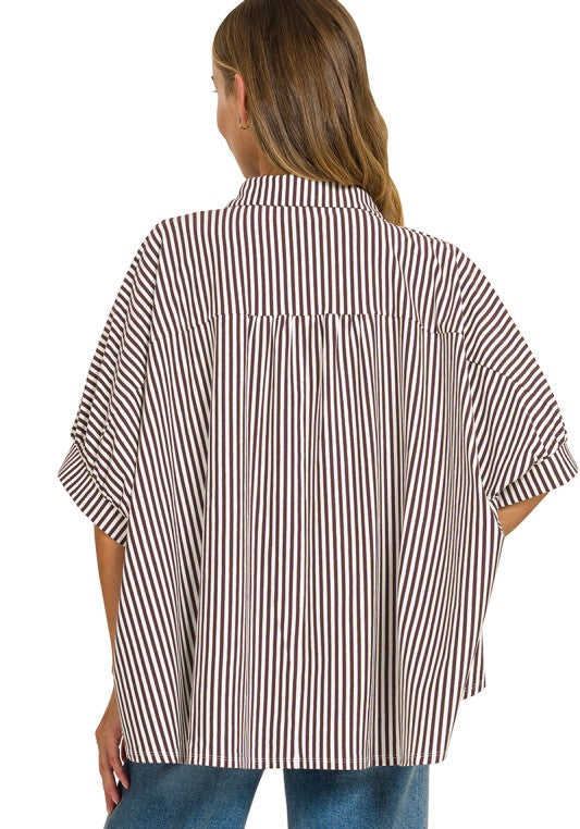 A Sight To See Brown Striped Blouse