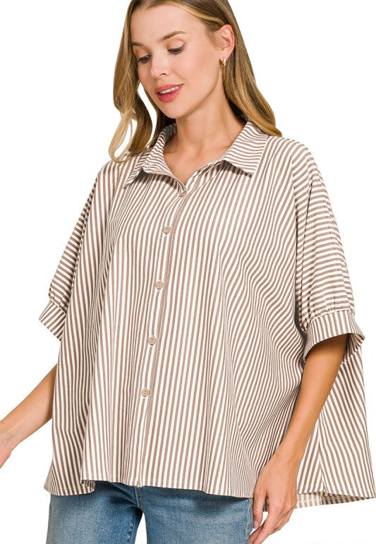 A Sight To See Ash Mocha Striped Blouse
