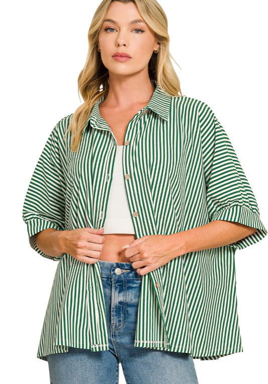 RESTOCK A Sight To See Green Striped Blouse