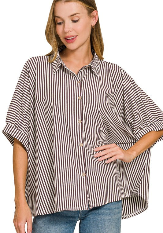 A Sight To See Brown Striped Blouse