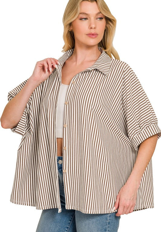 A Sight To See Mocha Striped Blouse