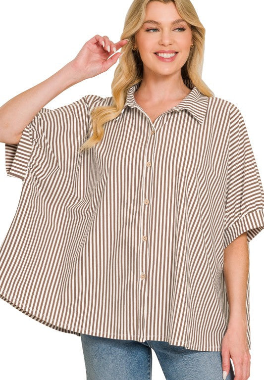 A Sight To See Mocha Striped Blouse