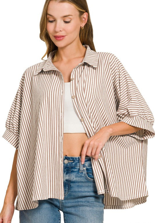 A Sight To See Ash Mocha Striped Blouse