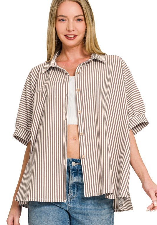 A Sight To See Mocha Striped Blouse