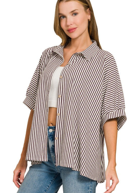 A Sight To See Brown Striped Blouse