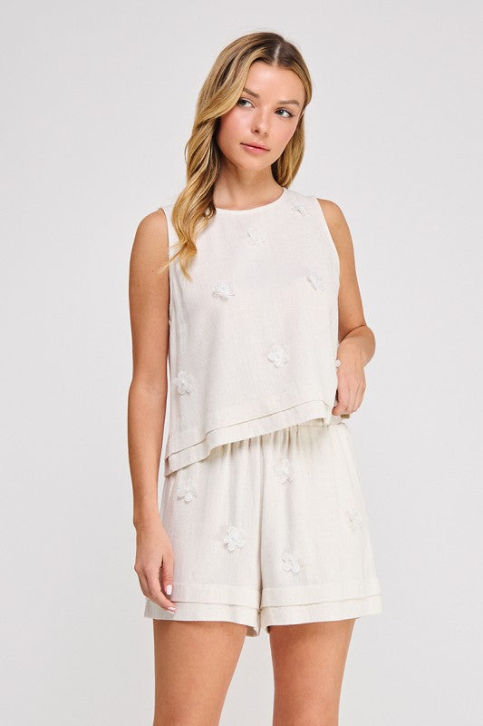 50% Off - Floral Fantasy Taupe Linen Tank