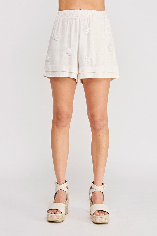 50% Off - Floral Fantasy Taupe Linen Floral Shorts