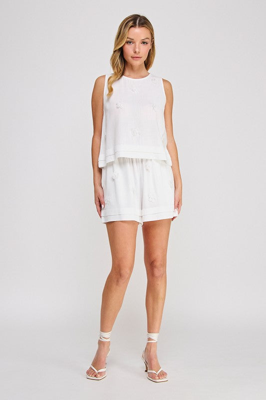 50% Off - Floral Fantasy Taupe Linen Tank