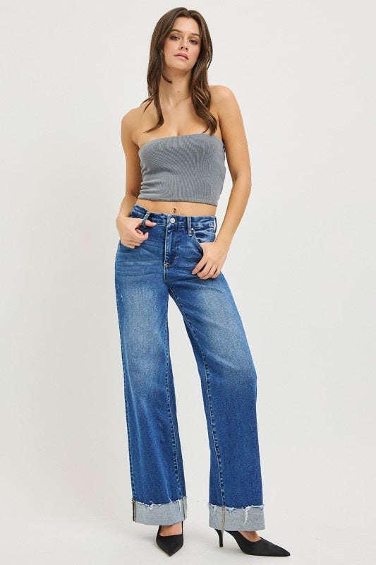 At Least Meet Me In The Medium Wash Wide Leg Risen Jeans