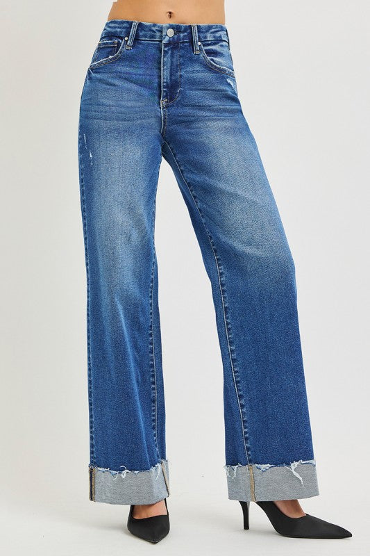 At Least Meet Me In The Medium Wash Wide Leg Risen Jeans