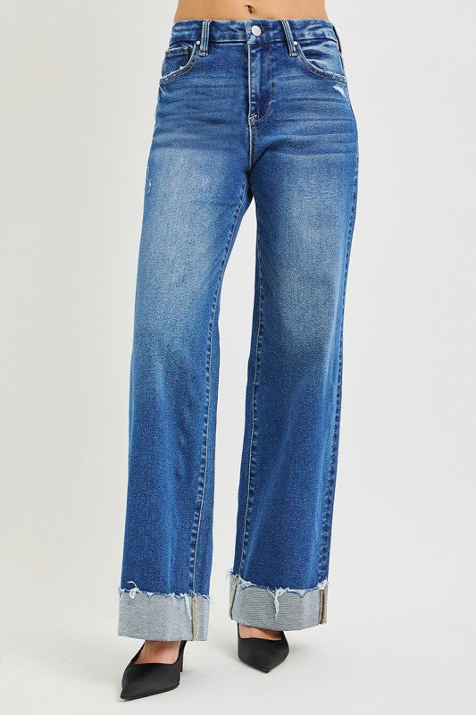 At Least Meet Me In The Medium Wash Wide Leg Risen Jeans