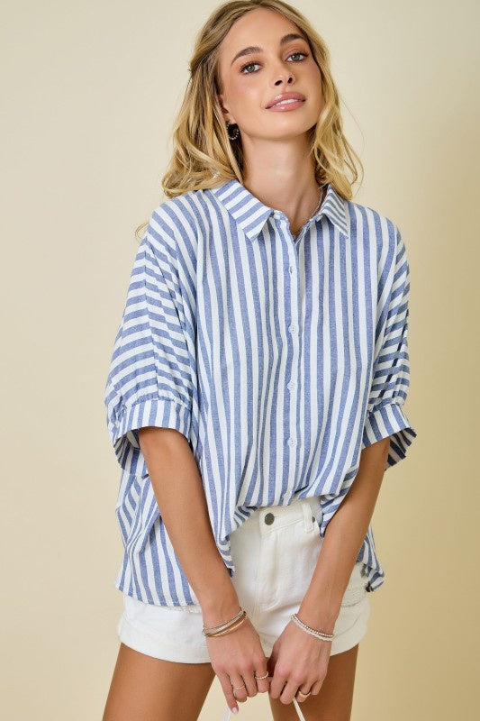 Sandy Shores Navy Striped Blouse