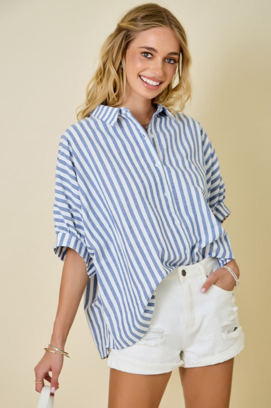 Sandy Shores Navy Striped Blouse