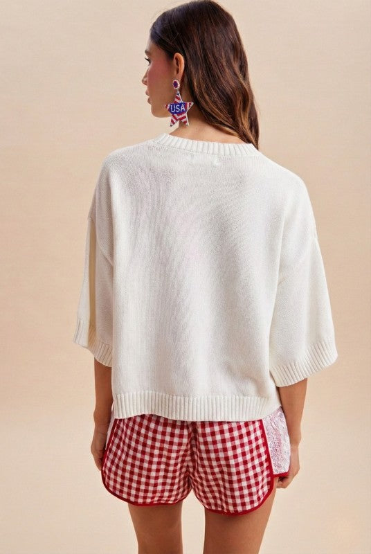 Sailing Into Freedom White Knit Top