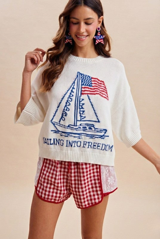 Sailing Into Freedom White Knit Top