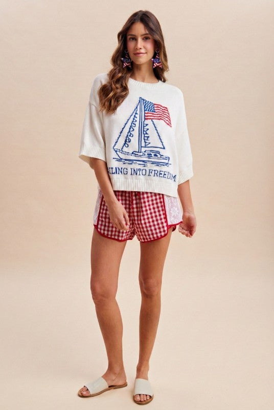 Sailing Into Freedom White Knit Top