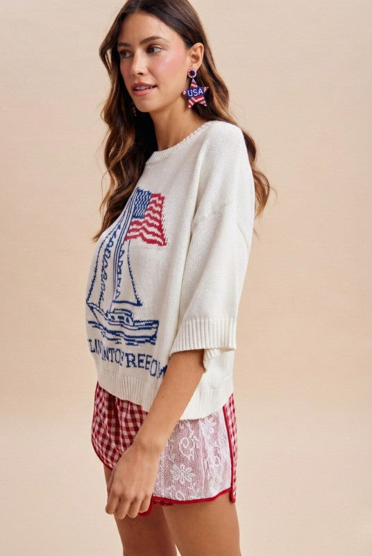 Sailing Into Freedom White Knit Top