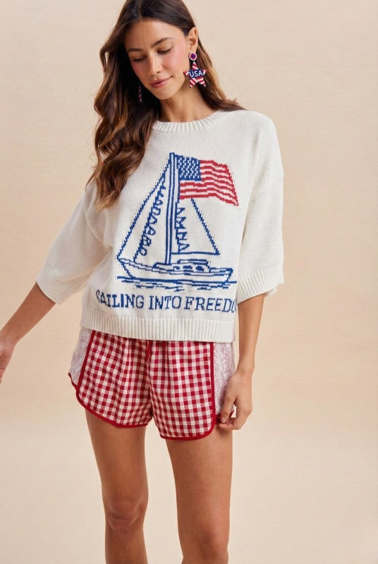 Sailing Into Freedom White Knit Top