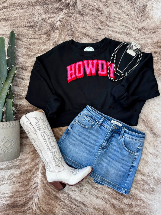 Howdy Black Cropped Sweatshirt