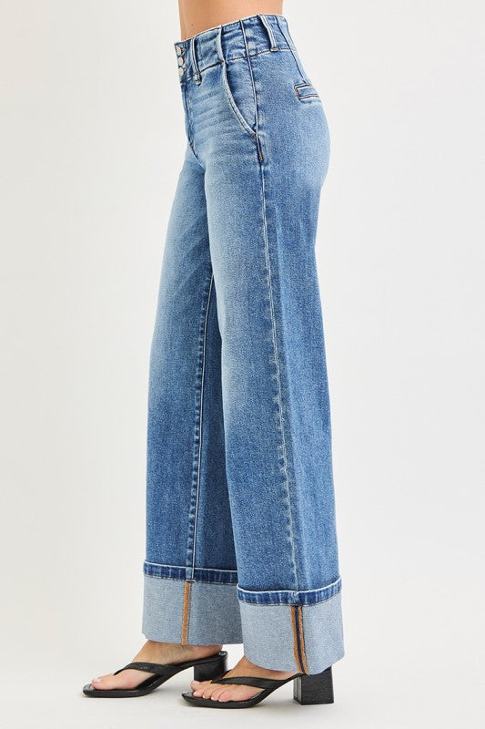Laid Back Light Wash Wide Leg Risen Jeans