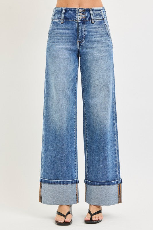 Laid Back Light Wash Wide Leg Risen Jeans