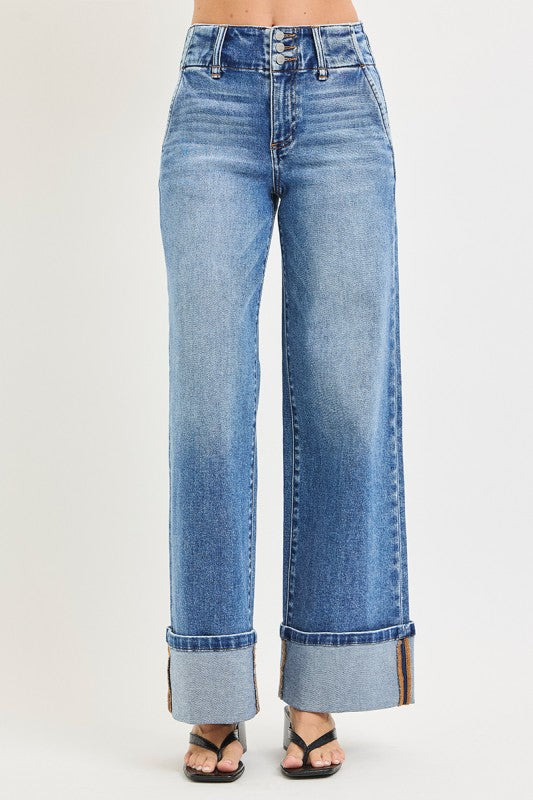 Laid Back Light Wash Wide Leg Risen Jeans