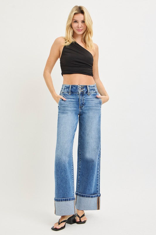 Laid Back Light Wash Wide Leg Risen Jeans