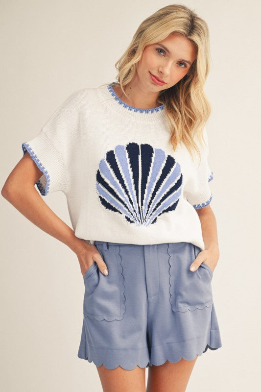 Surf Shop At Sunrise White Seashell Knit Top